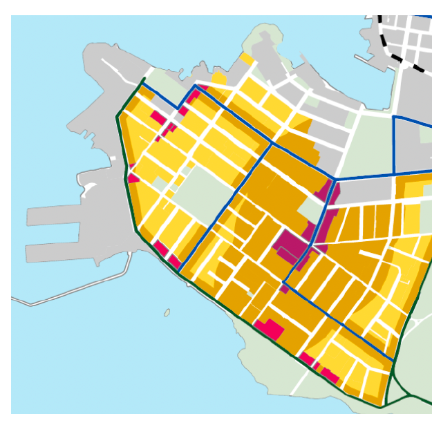 Map showing proposed Official Community Plan upzoning across James Bay